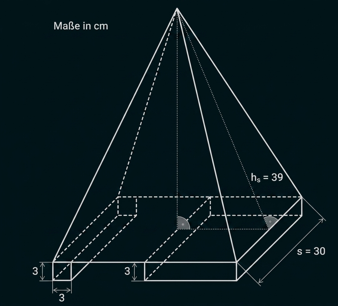 Geometrische Pyramide mit Maßangaben in cm